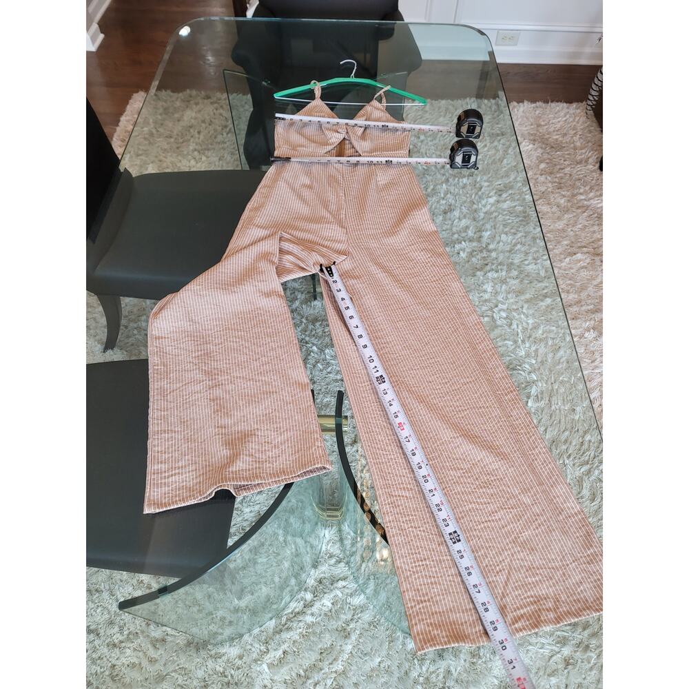 The Room Jumpsuit Women Medium Beige White Striped Cutout Wide Leg Sleeveless - Picture 12 of 12